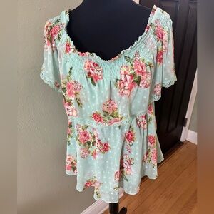 Torrid Green Smocked Peplum Blouse
